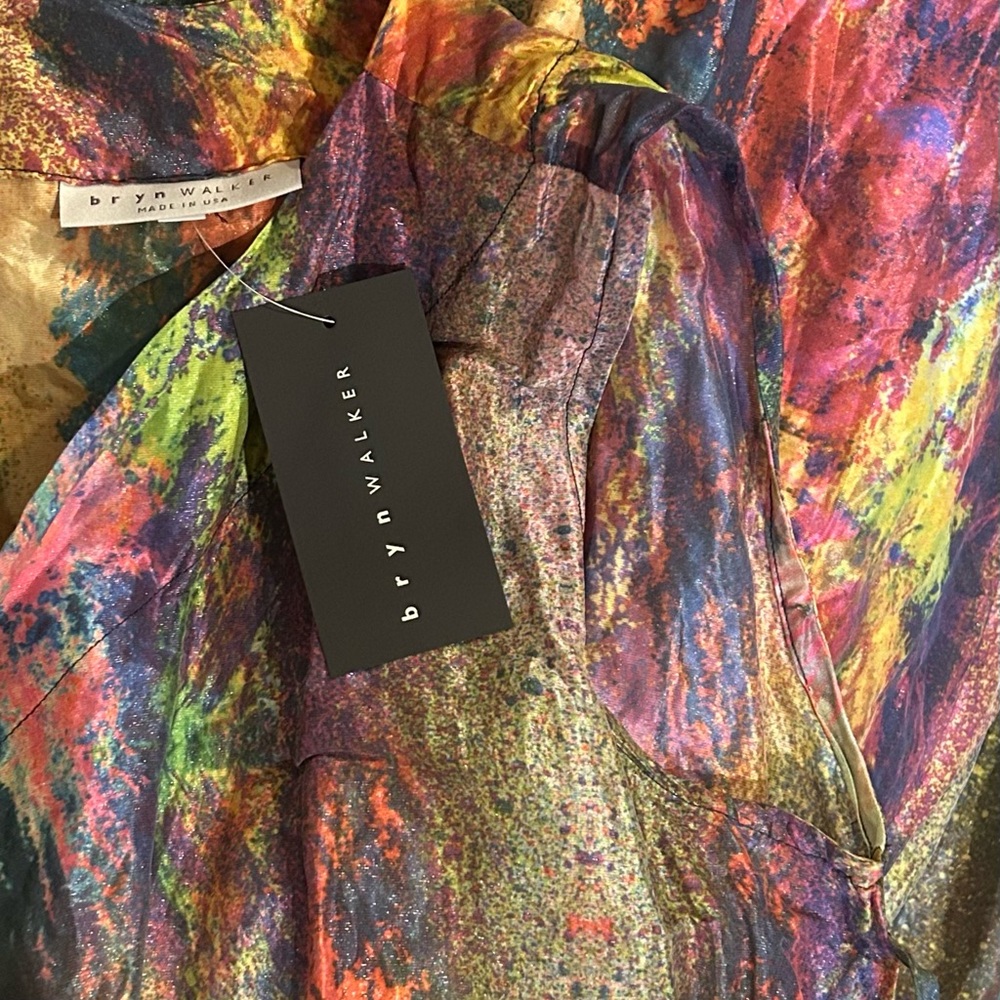 Bryn Walker Zen Taffeta Nebulosa Abstract Print Asymmetrical Hem Wrap Tunic - Picture 8 of 16